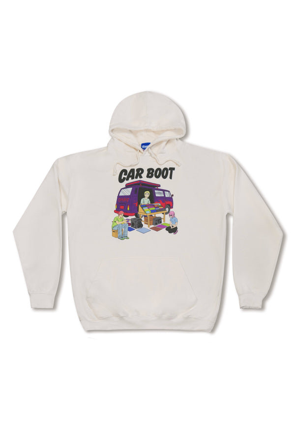 Hoodie in Vanilla Cream with Car Boot Campervan Print by Dreambutdonotsleep