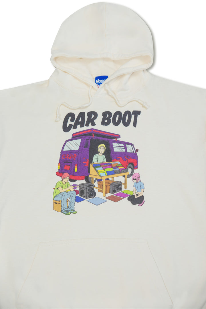 Hoodie in Vanilla Cream with Car Boot Campervan Print by Dreambutdonotsleep