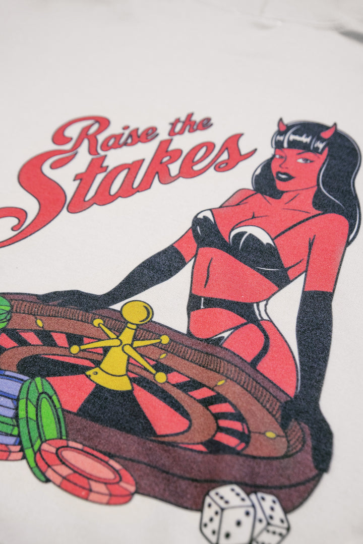 Hoodie in Sand with Raise The Steaks Roulette Print by Dreambutdonotsleep