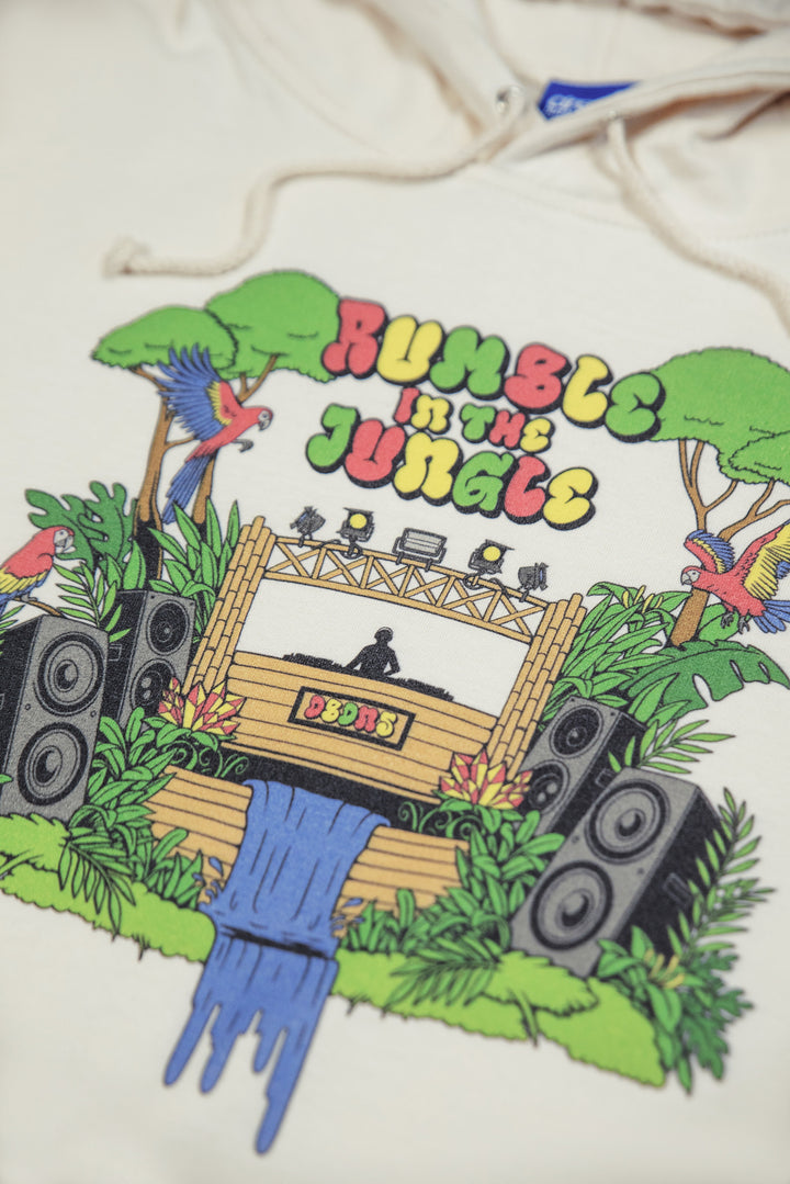 Hoodie in Vanilla Cream with Rumble In The Jungle Print by Dreambutdonotsleep