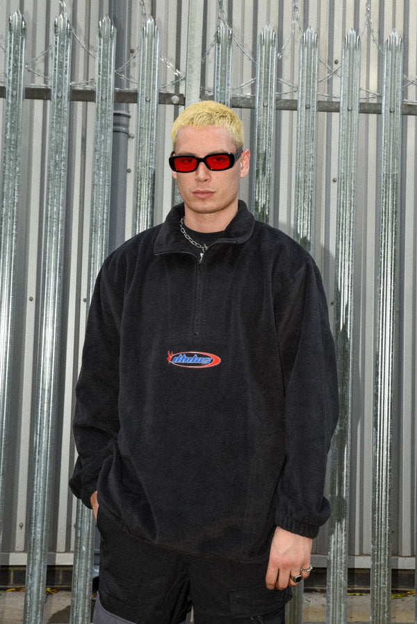 Fleece in Black with Futuristic Logo Embroidery-0