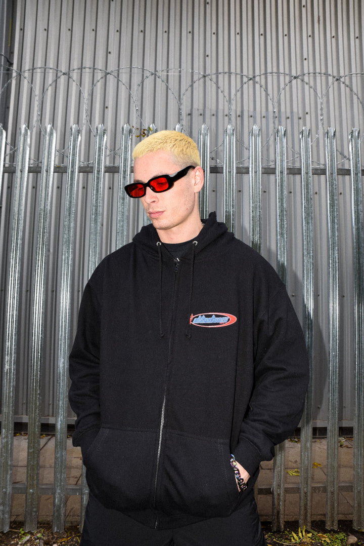 Zip Hoodie in Black Futuristic Logo Embroidery by Dreambutdonotsleep