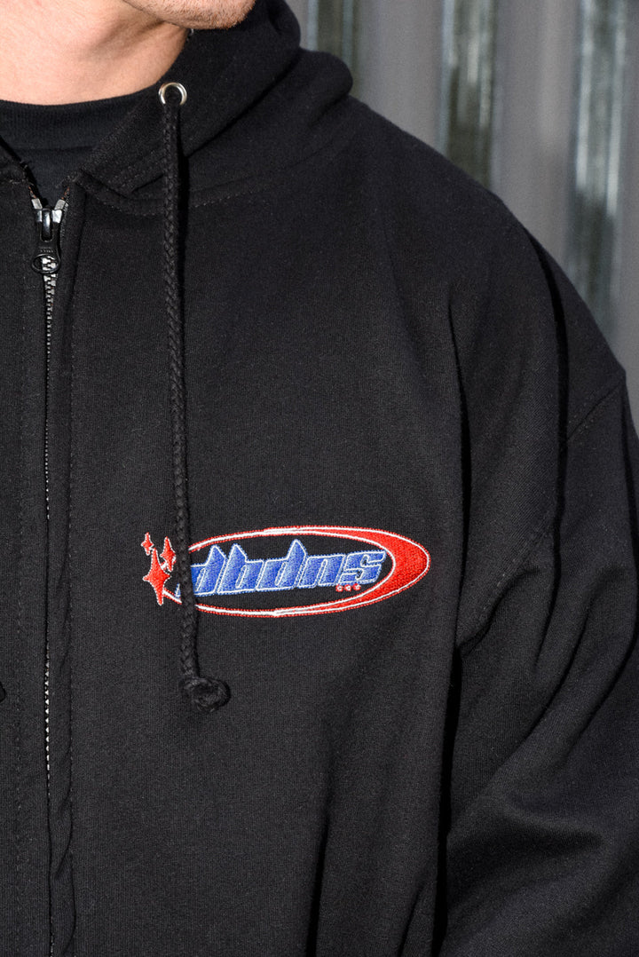 Zip Hoodie in Black Futuristic Logo Embroidery-2