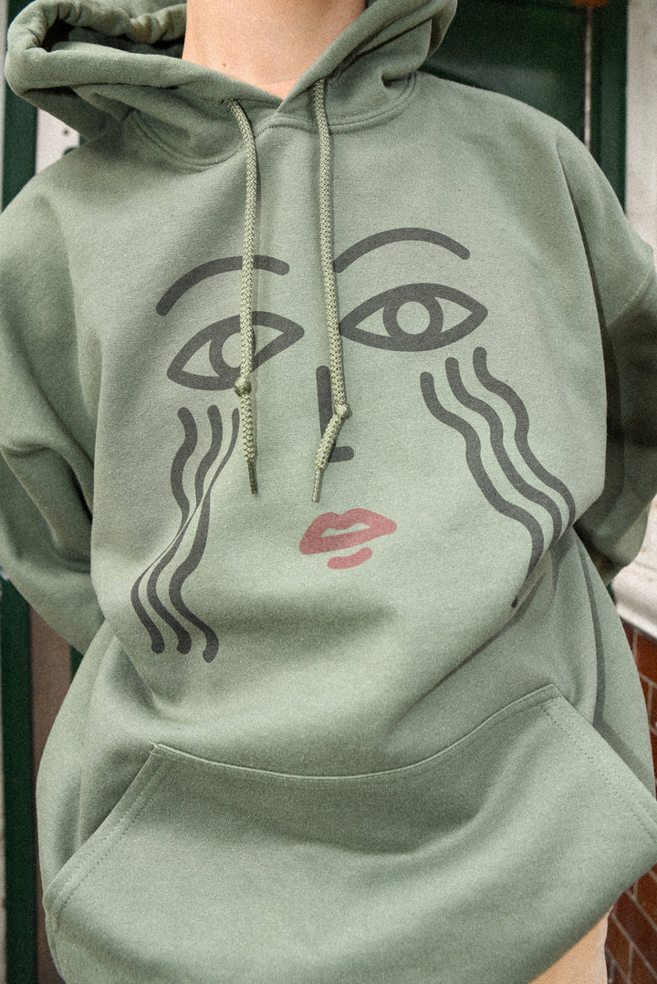 Hoodie in Military Green with Athena Print-2