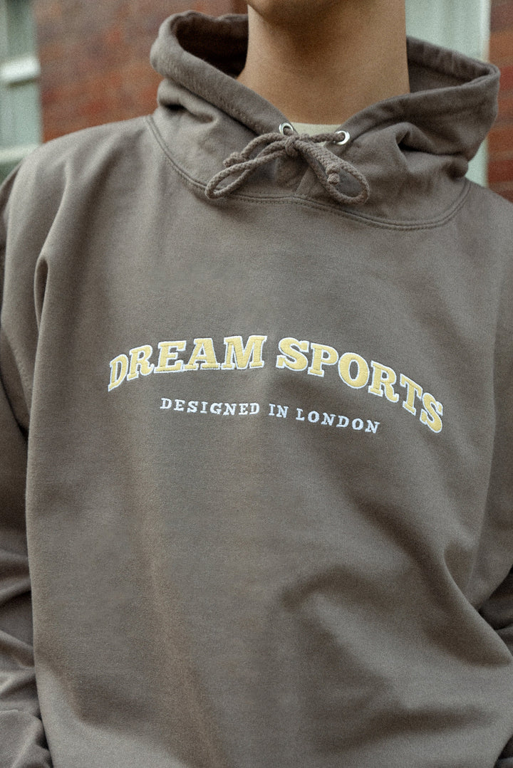 Hoodie in Mocha Brown with Dream Sports Embroidery by Dreambutdonotsleep