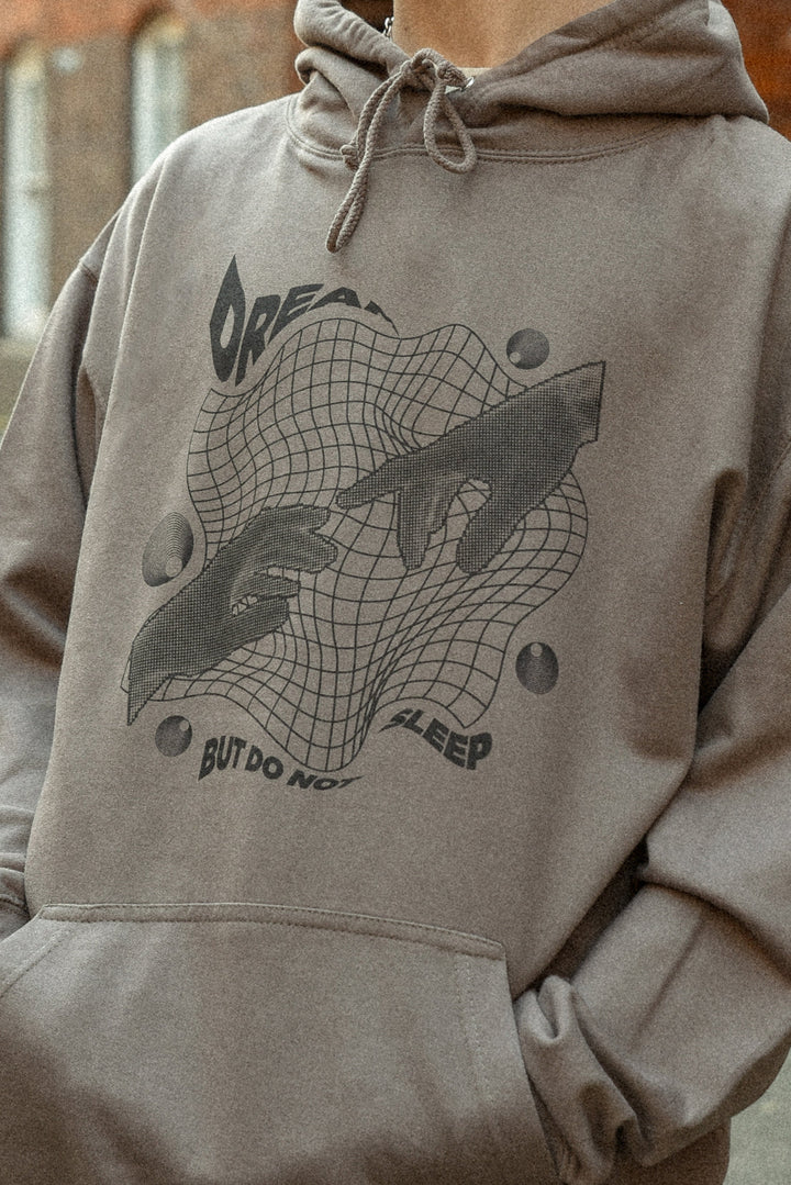 Hoodie in Mocha with Sci Fi Rave Hands Print by Dreambutdonotsleep