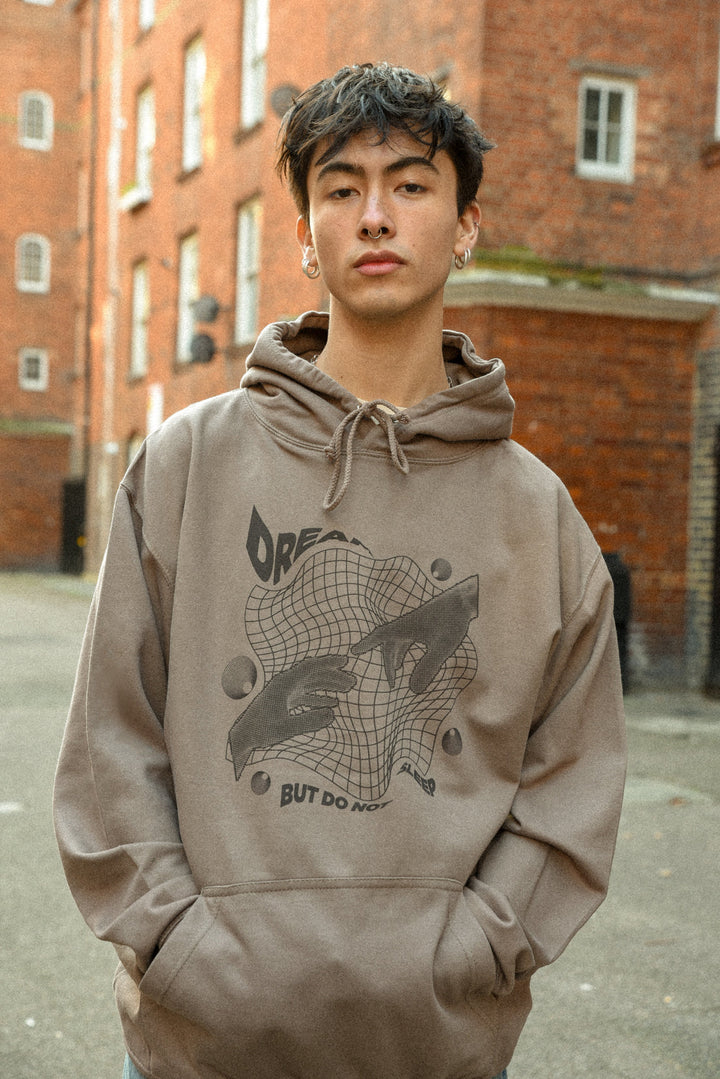 Hoodie in Mocha with Sci Fi Rave Hands Print-4