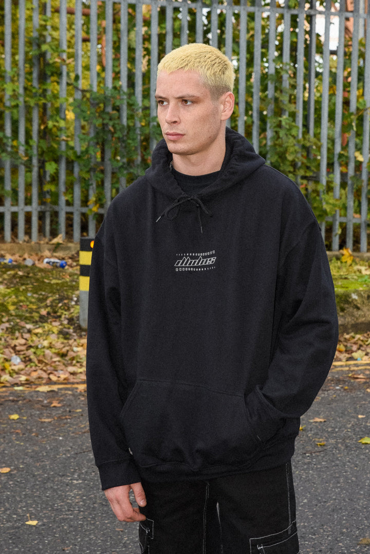 Hoodie in Black with DBDNS Futuristic Logo Embroidery by Dreambutdonotsleep