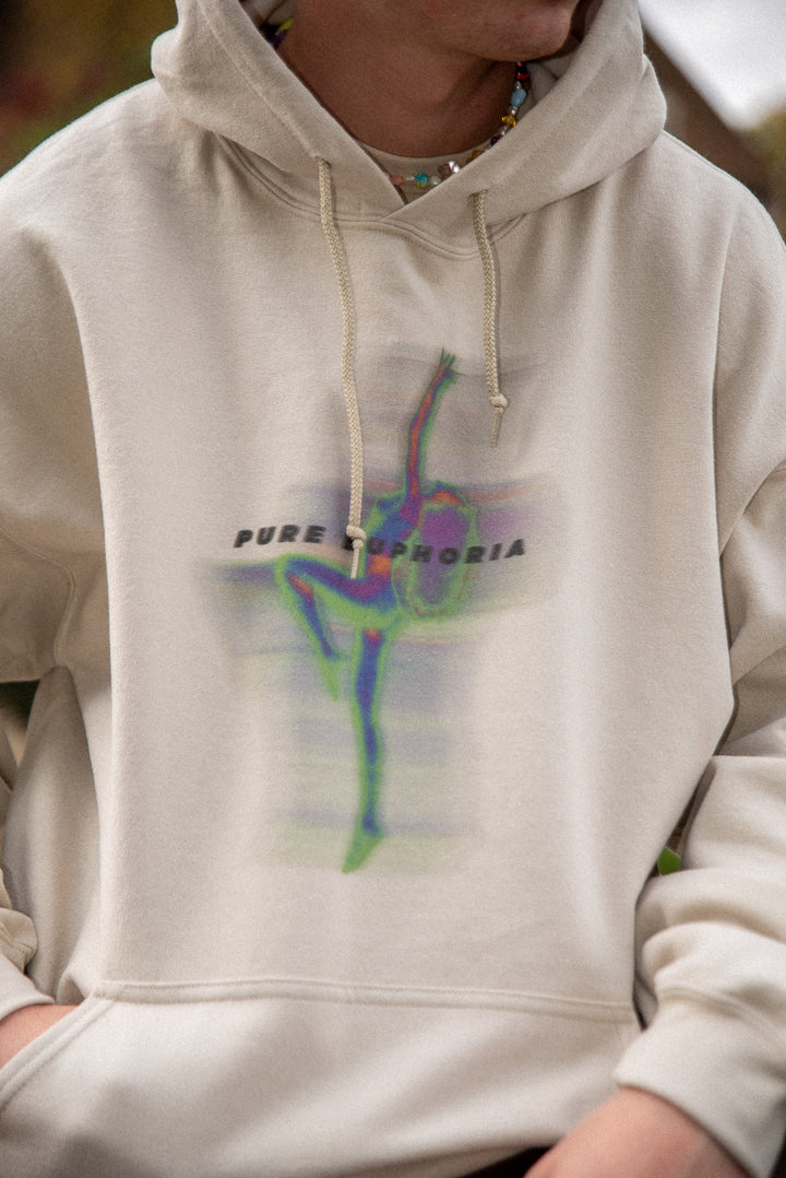 Hoodie in Sand With Pure Euphoria Print by Dreambutdonotsleep