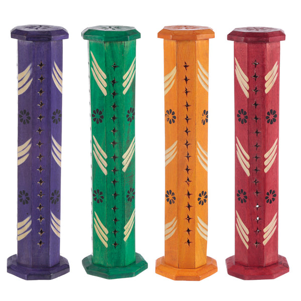 Decorative Flower Fretwork Wooden Tower Incense Burner Box IF217-0