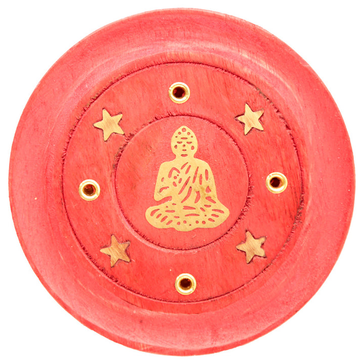 Decorative Round Buddha Wooden Red Incense Burner Ash Catcher IF218 by Puckator