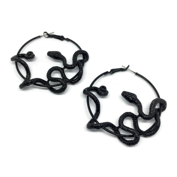 Black Mamba Snake Hoop Earrings-0