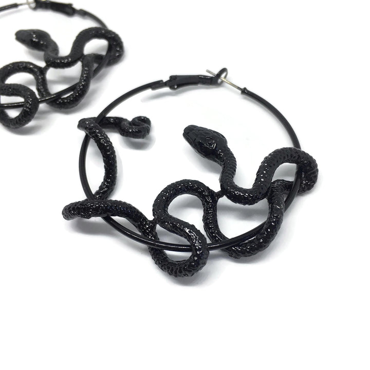 Black Mamba Snake Hoop Earrings-1