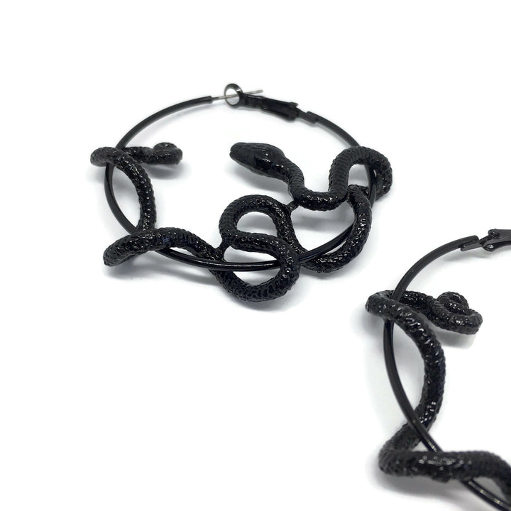 Black Mamba Snake Hoop Earrings-2