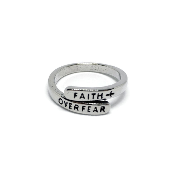 Faith Over Fear Adjustable Ring by Gifts From The Crypt