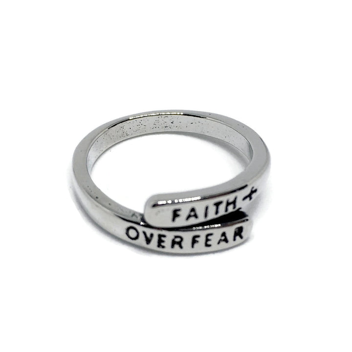 Faith Over Fear Adjustable Ring by Gifts From The Crypt