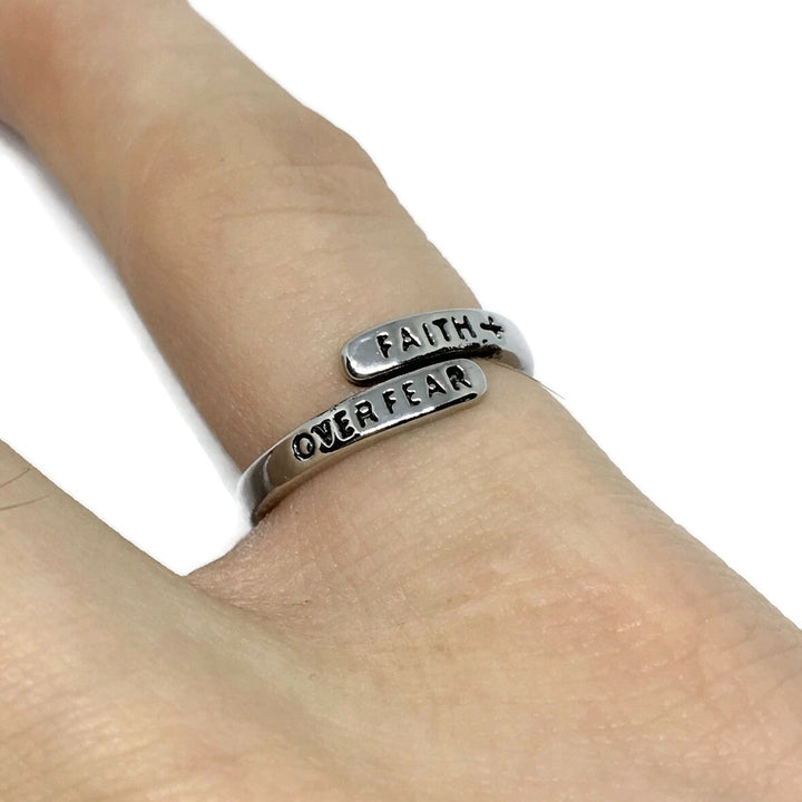 Faith Over Fear Adjustable Ring by Gifts From The Crypt