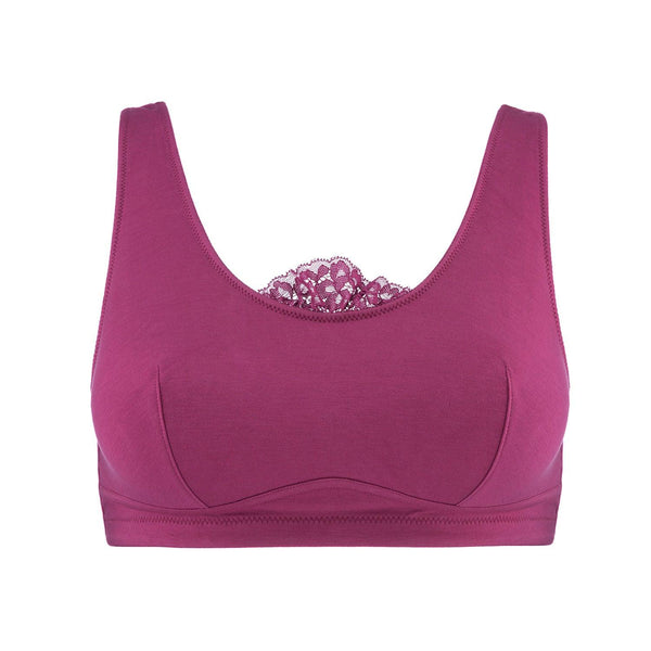 Fuchsia - Silk Back Support Full Coverage Wireless Organic Cotton Bra-0