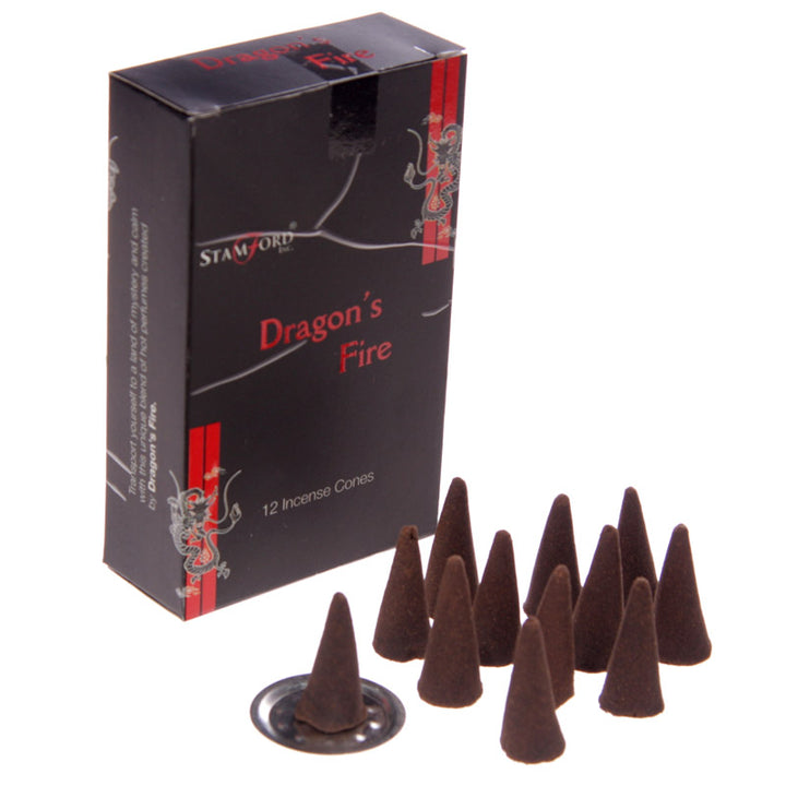 Stamford Black Incense Cones - Dragons Fire INC289C by Puckator