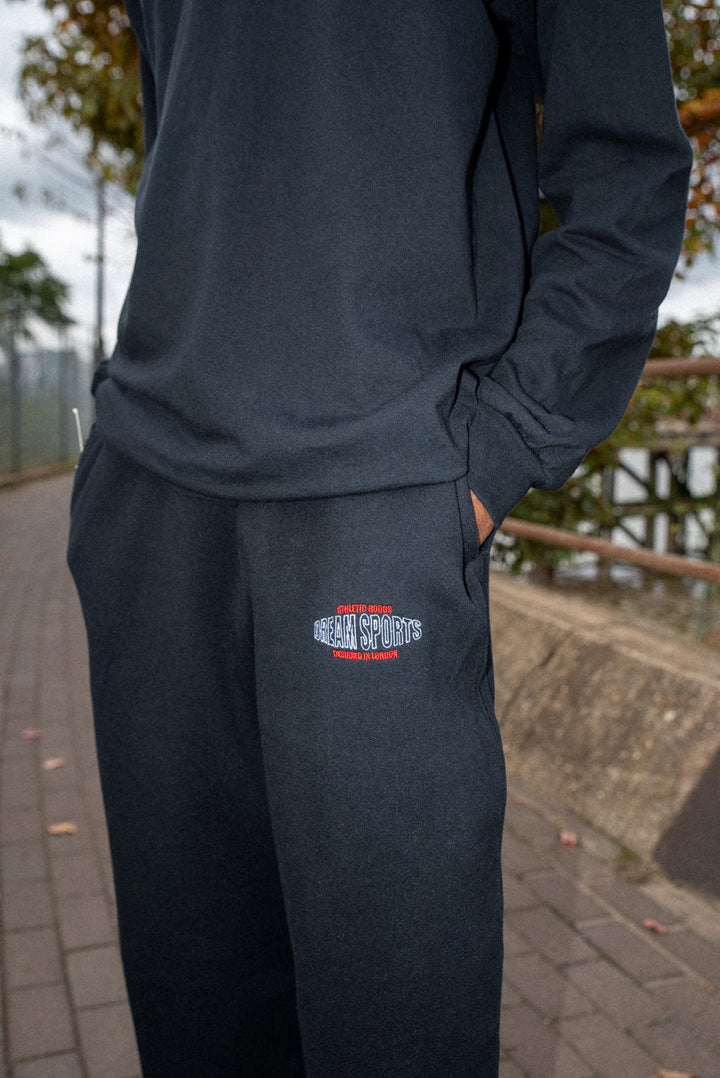 Joggers in Black with Dream Sports Embroidery by Dreambutdonotsleep