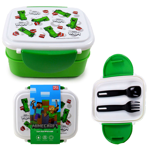 Bento Clip Lock Lunch Box with Cutlery - Minecraft Creeper & TNT LBOX103 by Puckator