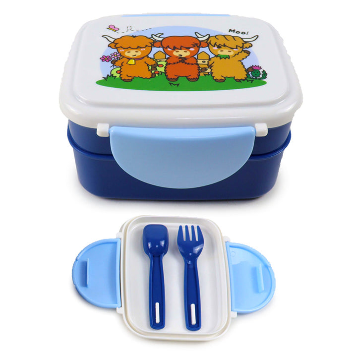 Bento Clip Lock Lunch Box with Cutlery - Adoramals Highland Coo LBOX107 by Puckator