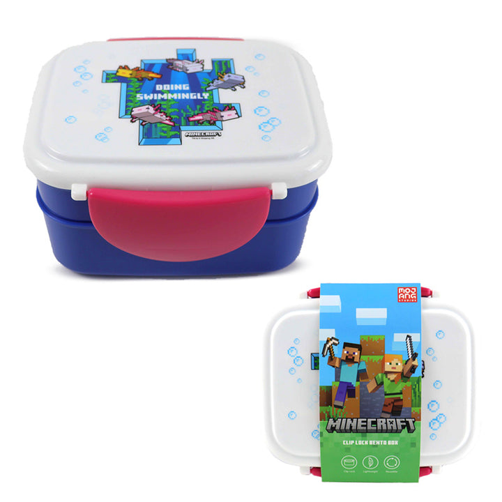 Bento Clip Lock Lunch Box with Cutlery - Minecraft Axolotl LBOX114 by Puckator