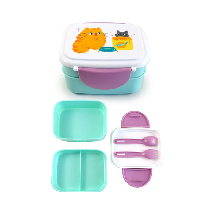 Bento Clip Lock Lunch Box with Cutlery - Beans & Co Cats LBOX119-0