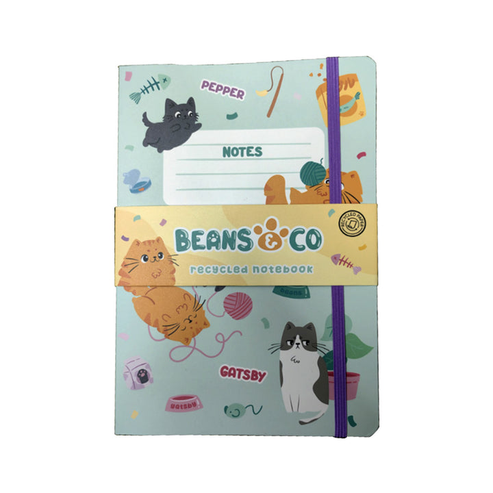 Recycled Paper A5 Lined Notebook with Elastic - Beans & Co Cats MEMO127-0