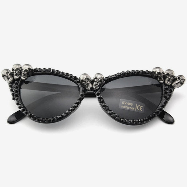 Mia Cat Eye Diamante Skull Sunglasses by Darkstorm