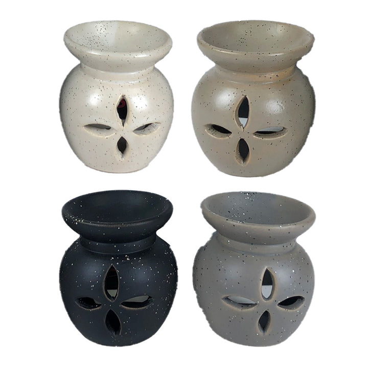 Ceramic Small Oil Burner - Eden Stone Effect Flower Cutout OB407-0