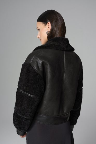 Black Oversized Shearling Leather Jacket by Buy Me Fur Ltd