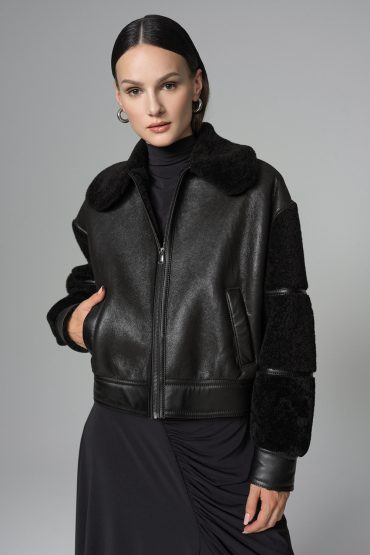 Black Oversized Shearling Leather Jacket by Buy Me Fur Ltd