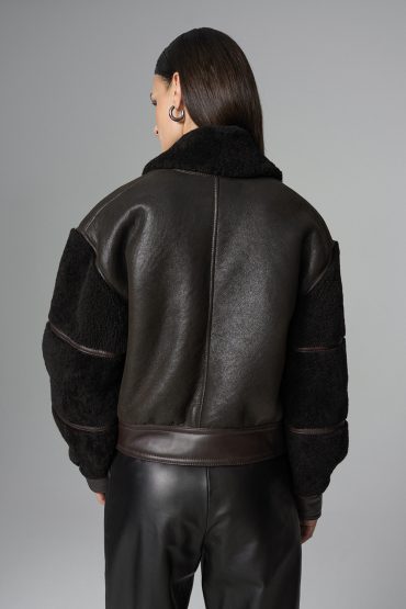 Brown Oversized Shearling Leather Jacket by Buy Me Fur Ltd