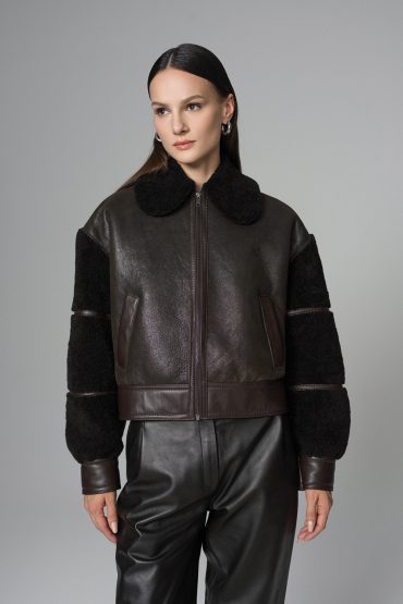 Brown Oversized Shearling Leather Jacket by Buy Me Fur Ltd