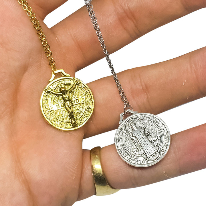 Gifts From The Crypt - Jesus x St Benedict Coin Necklace-3