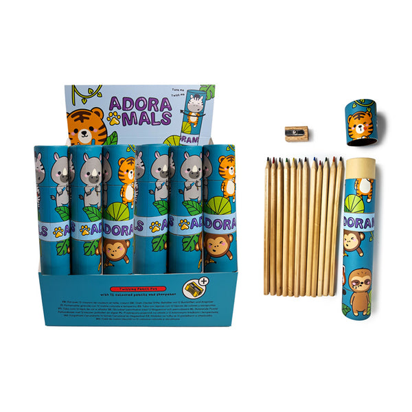 Large Colouring Pencil Tube & Sharpener - Adoramals Wild PCASE92-0