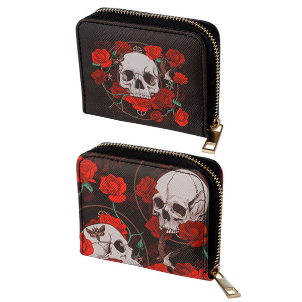 Small Zip Around Wallet - Skulls and Roses PUR119-0