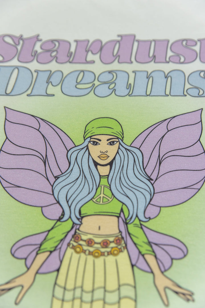 Short Sleeved T-Shirt in Stem Green with Stardust Dreams Print by Dreambutdonotsleep