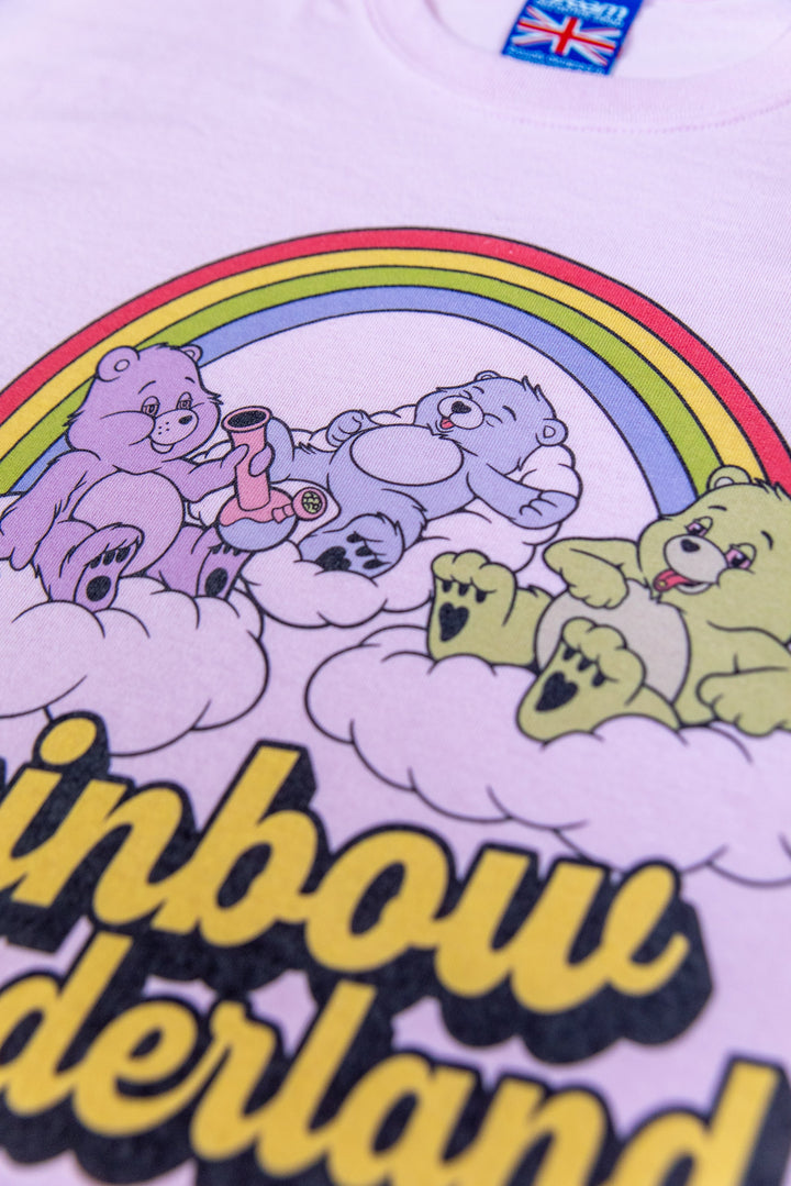 Short Sleeved T-Shirt in Light Pink with Rainbow Wonderland Print by Dreambutdonotsleep