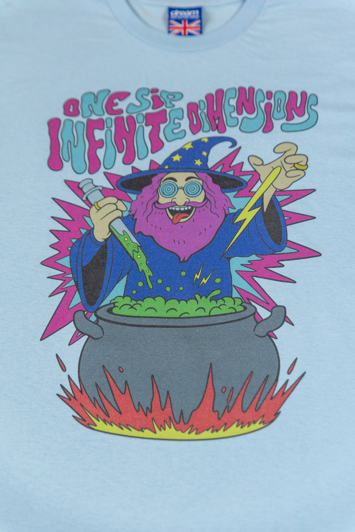 Short Sleeved T-Shirt in Light Blue with Tripping Wizard Print-1