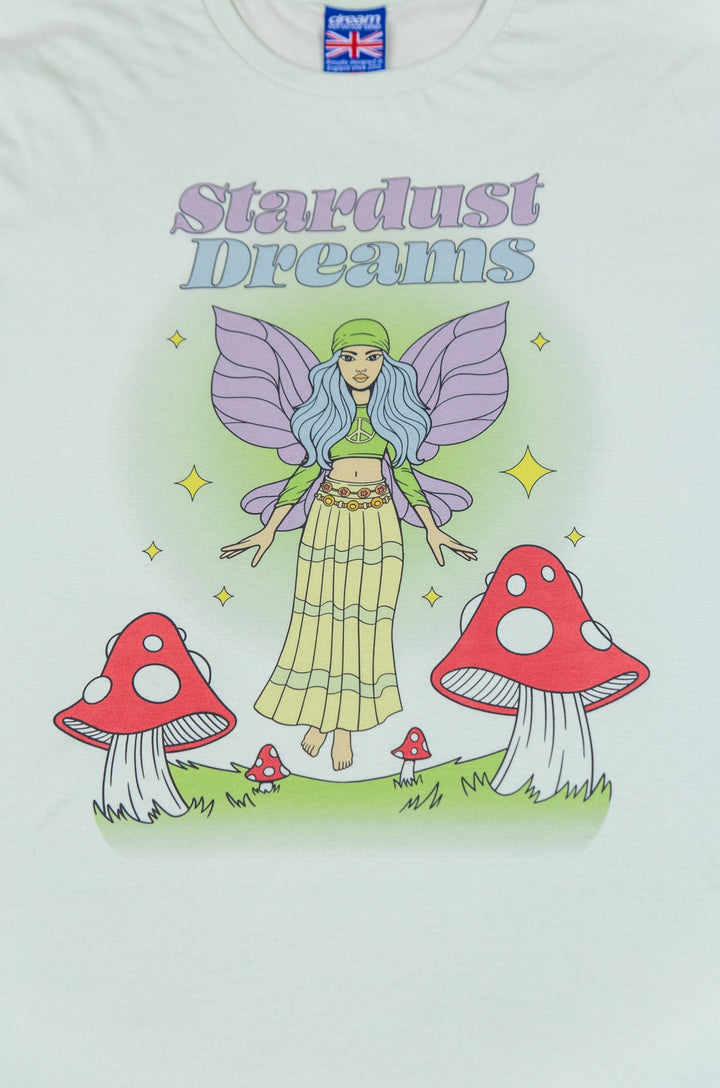 Short Sleeved T-Shirt in Stem Green with Stardust Dreams Print by Dreambutdonotsleep