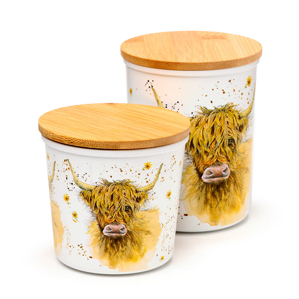 Recycled RPET Set of 2 Storage Jars S/M - Jan Pashley Highland Coo Cow RPJAR93 by Puckator