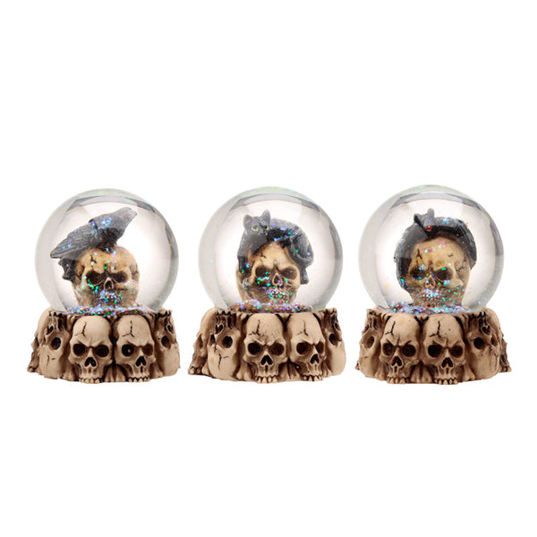 Gothic Skull Snow Globe - Black Cat, Crow and Bat Skull SK379-0