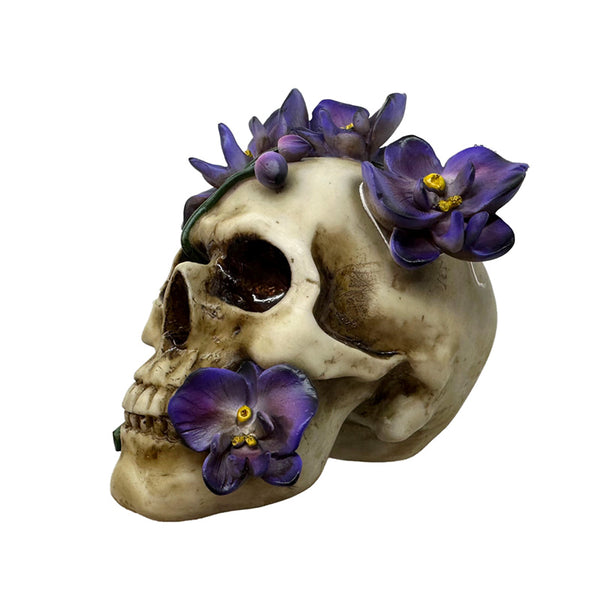 Decorative Ornament - Skull with Purple Vine Flowers SK402-0