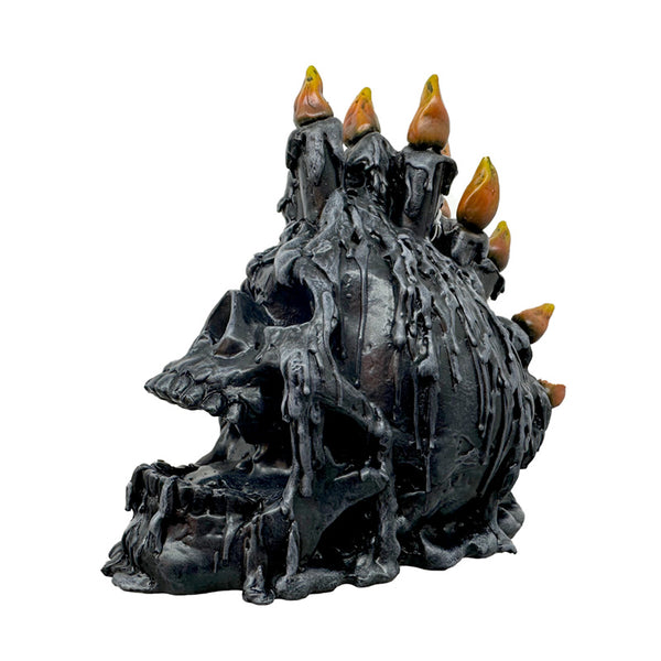 Decorative Ornament - Black Screaming Skull with Candles & Melted Wax SK404-0