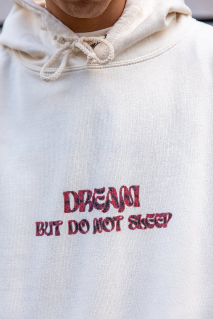 Hoodie in Natural With Cursive Logo Print by Dreambutdonotsleep