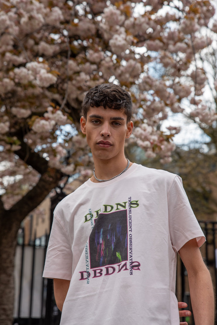 Short Sleeved T-shirt in Candy Pink With Translucent Observations Print by Dreambutdonotsleep