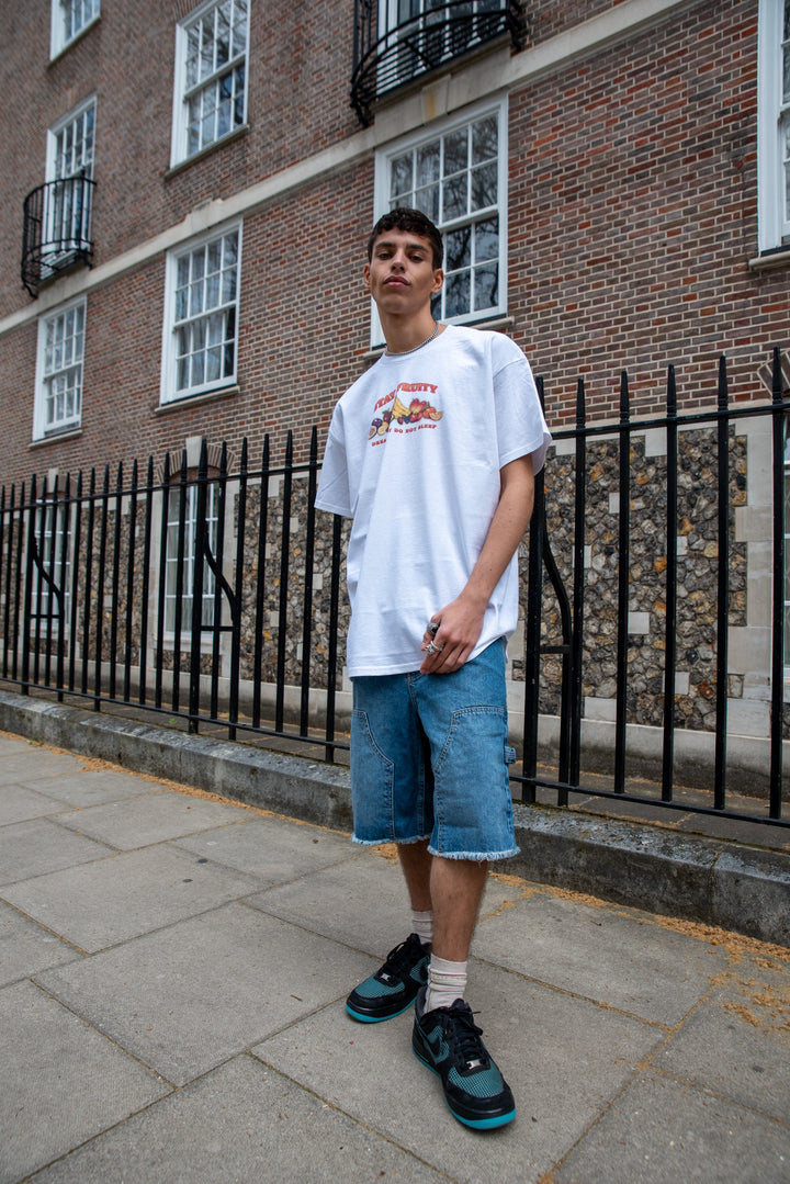 Short Sleeved T-shirt in White In Stay Fruity Print by Dreambutdonotsleep