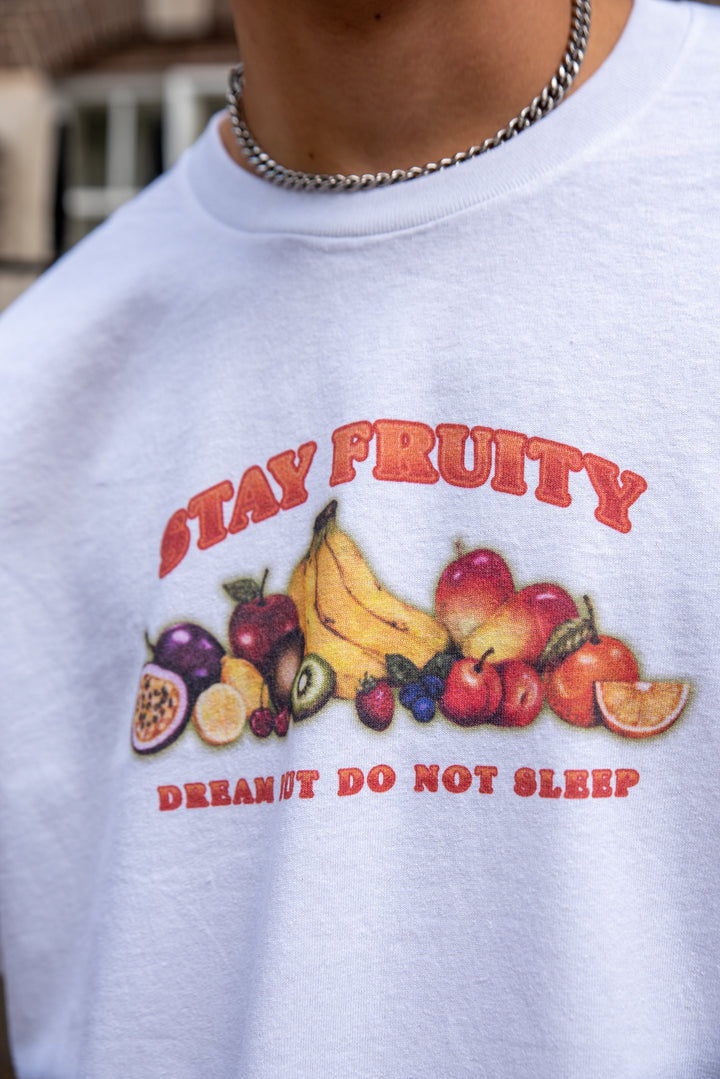 Short Sleeved T-shirt in White In Stay Fruity Print by Dreambutdonotsleep